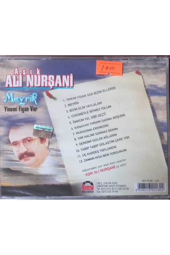 (PLAK DEĞİLDİR CD DİR) Cd Aşık Ali Nurşani Yinemi Figan Var Meyrik Açılmamış Jelatininde Cd
