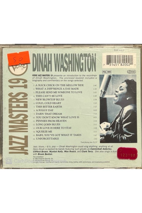 (PLAK DEĞİLDİR CD DİR) Cd Dinah Washington Jazz Masters 19 Cd