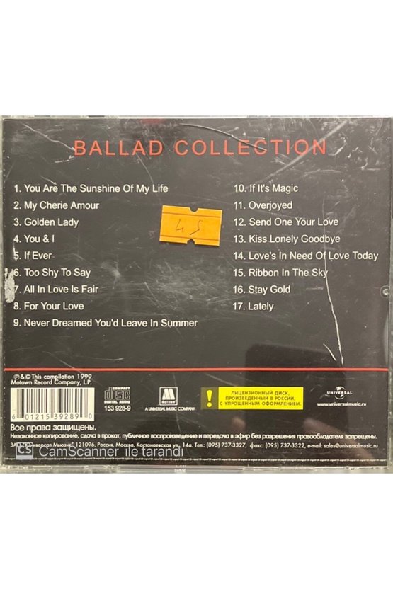 (PLAK DEĞİLDİR CD DİR) Cd Stevir Wonder Ballad Collection Cd