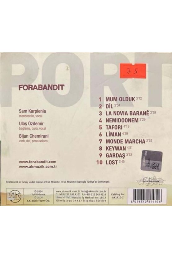 (PLAK DEĞİLDİR CD DİR) Cd Forabandıt Port Cd