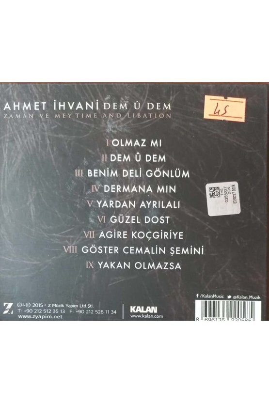(PLAK DEĞİLDİR CD DİR) Cd Ahmet Ihvani Dem Ü Dem Cd