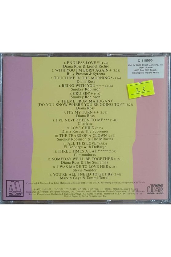 (PLAK DEĞİLDİR CD DİR) Cd Endless Love 15 Of Motowns Greatest Love Songs Cd