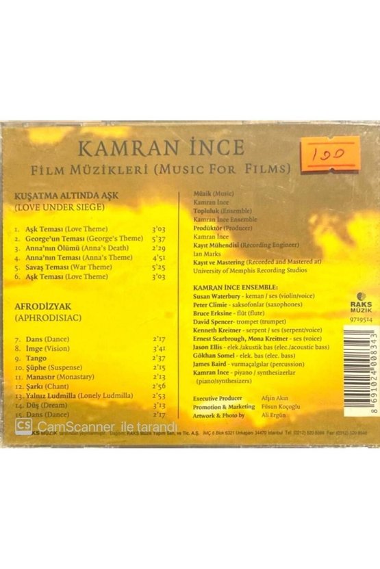 (PLAK DEĞİLDİR CD DİR) Cd Kamran Ince Film Müzikleri Cd Açılmamış Ambalajında