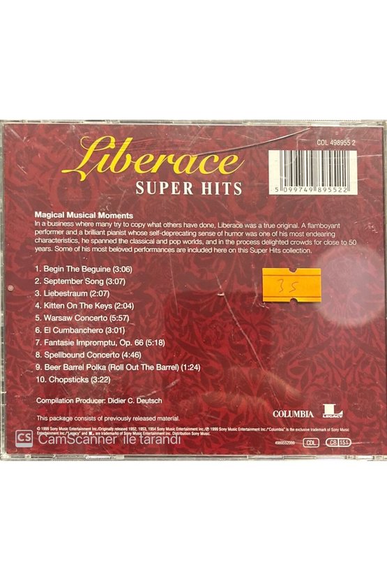 (PLAK DEĞİLDİR CD DİR) Cd Liberace Super Hits Cd