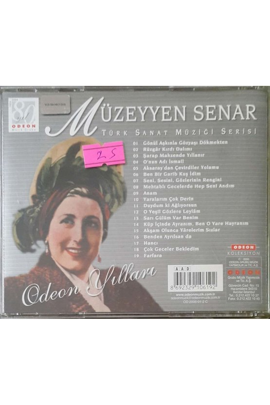 (PLAK DEĞİLDİR CD DİR) Cd Müzeyyen Senar Odeon Yılları Cd