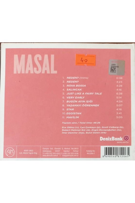 (PLAK DEĞİLDİR CD DİR) Cd Ece Göksu Masal Cd