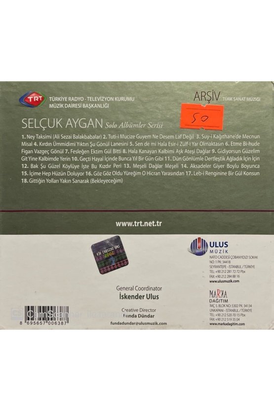 (PLAK DEĞİLDİR CD DİR) Trt Arşiv Serisi 90 Selçuk Aygan Solo Albümler Serisi Cd