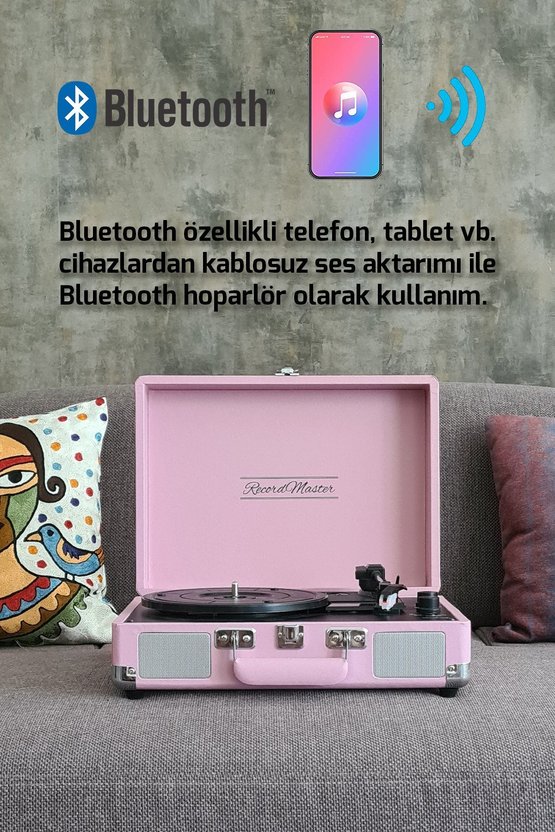 Record Master St14012 Pembe Retro Pikap Bluetooth Ve Şarj Özellikli Retro Pikap