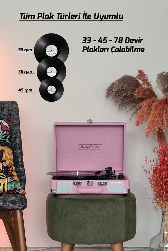 Record Master St14012 Pembe Retro Pikap Bluetooth Ve Şarj Özellikli Retro Pikap