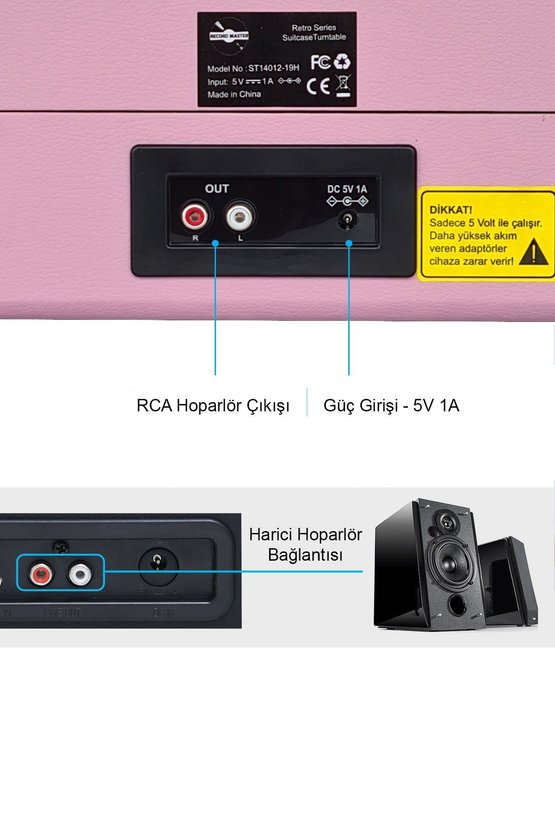 Record Master St14012 Pembe Retro Pikap Bluetooth Ve Şarj Özellikli Retro Pikap