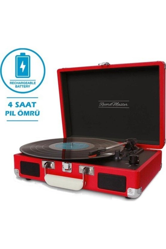 Record Master T310CH Şarj Özellikli Pikap - 33, 45, 78 Devir T310CH- KIRMIZI