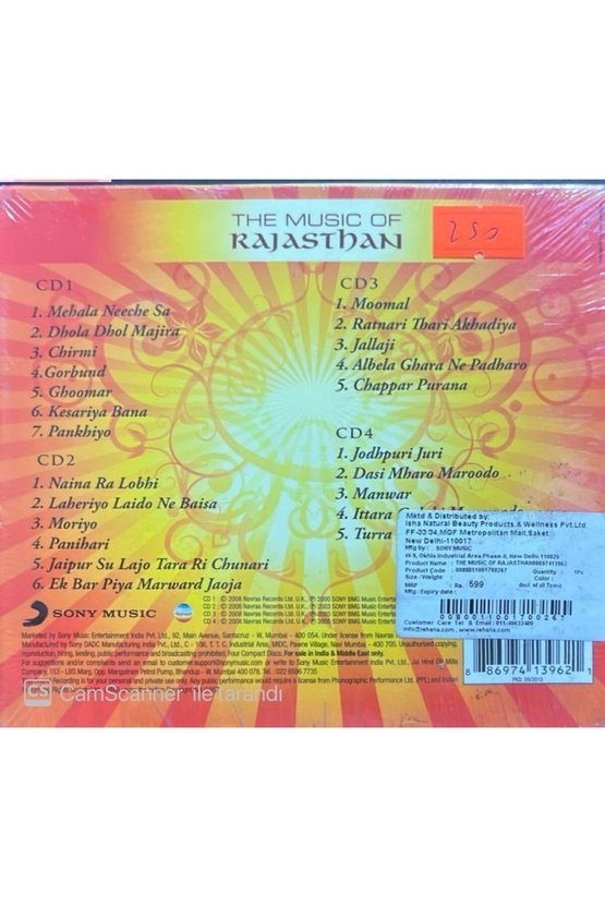 (PLAK DEĞİLDİR CD DİR) The Music Of Rajasthan 4 Cdlik Box Set Açılmamış Jelatininde Cd
