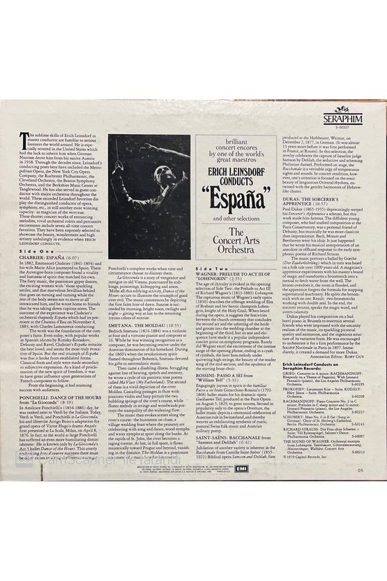 Eric Leinsdorf Conducts Espana LP Klasik Plak