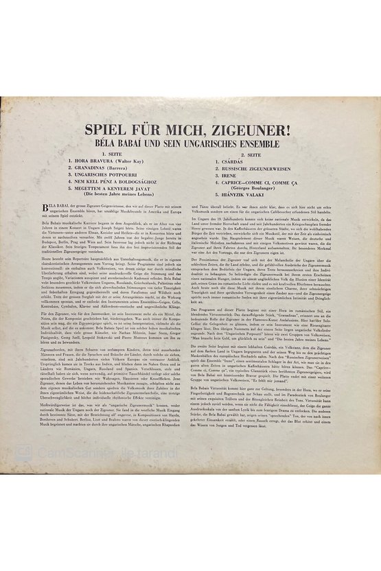 Spiel Für Mıch Zigeuner LP Klasik Plak