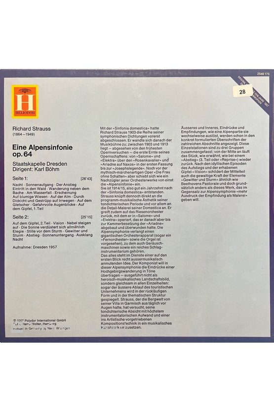 Richard Strauss Eine Alpensinfonie LP Plak