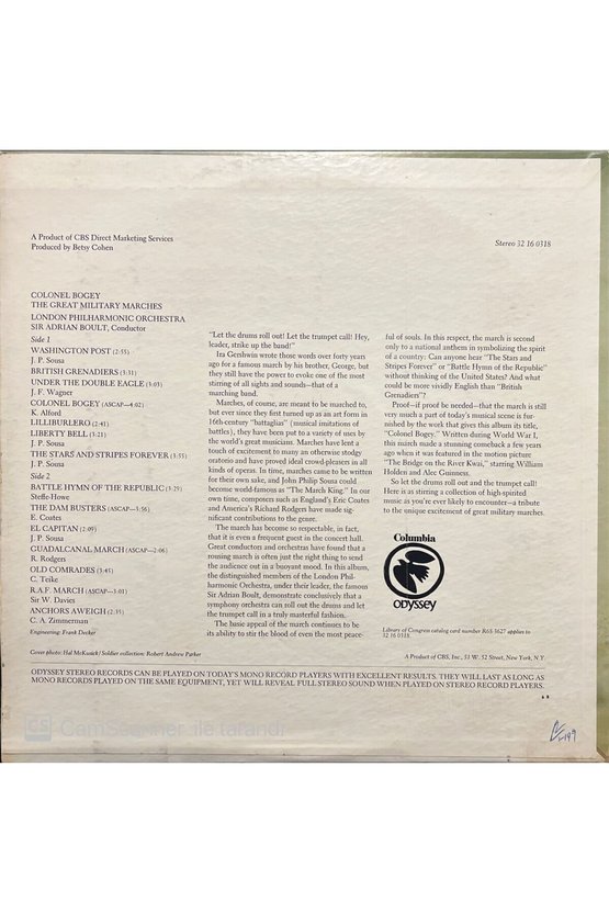 Colonel Bogey The Great Military Marches LP Plak