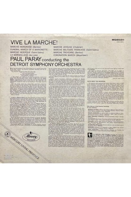 Paul Paray Detroit Symphony Vive La Marche LP Plak