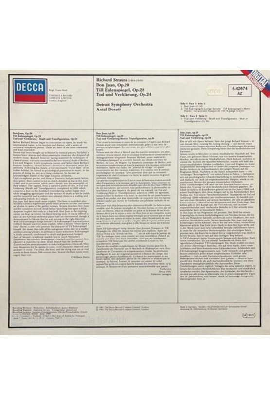 Richard Strauss Don Juan Till Eulenspiegel LP Plak