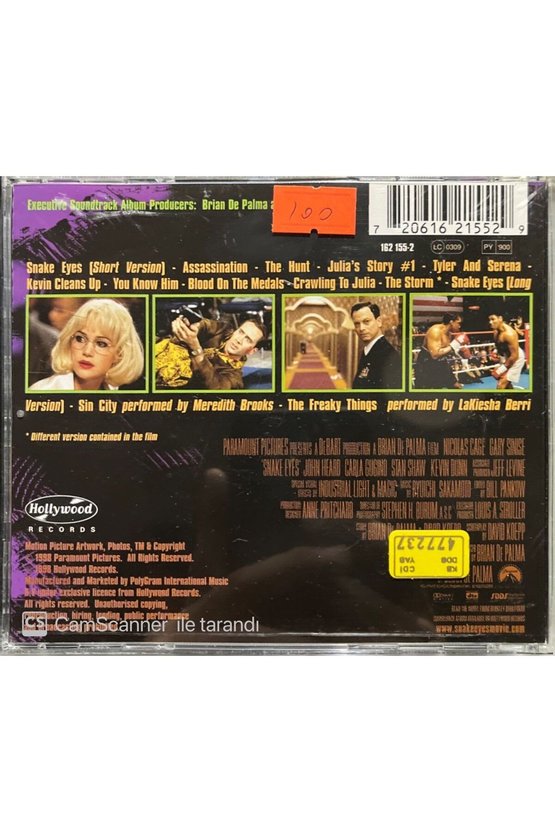 (PLAK DEĞİLDİR CD DİR) Snake Eyes Soundtrack Cd