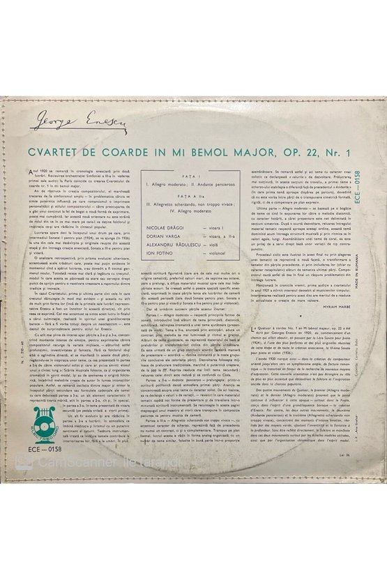 George Enescu Cvartet De Coarde LP Plak
