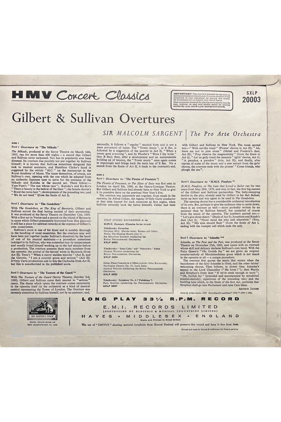 Gilbert & Sullivan Overtures LP Klasik Plak