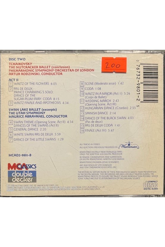 (PLAK DEĞİLDİR CD DİR) Tchaikovsky Nutcracker Ballet Classic Cd