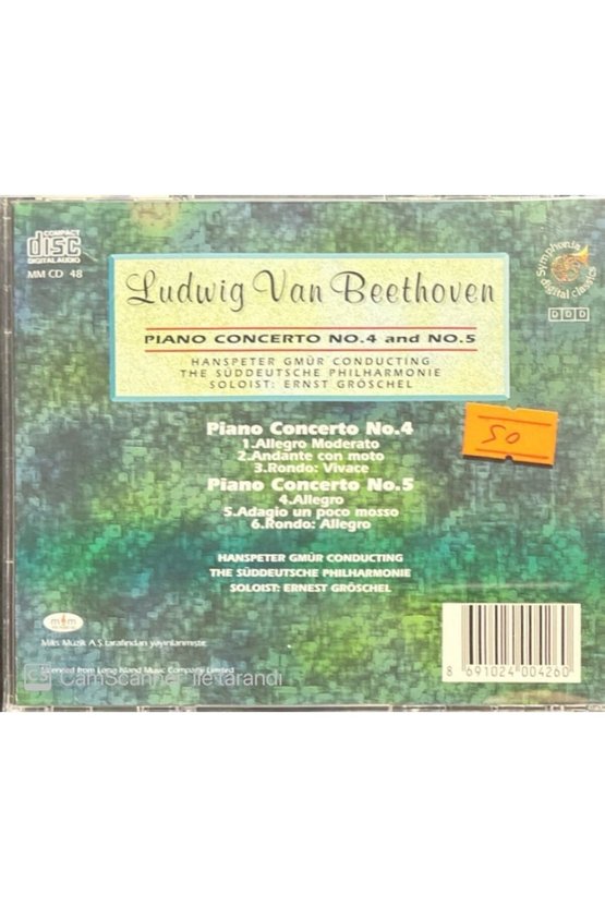 (PLAK DEĞİLDİR CD DİR) Ludwig Van Beethoven Piano Concerto No.4 And No.5 Cd