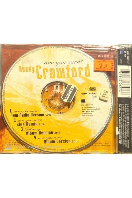 (PLAK DEĞİLDİR CD DİR) Randy Crawford Are You Sure Maxi Single Cd