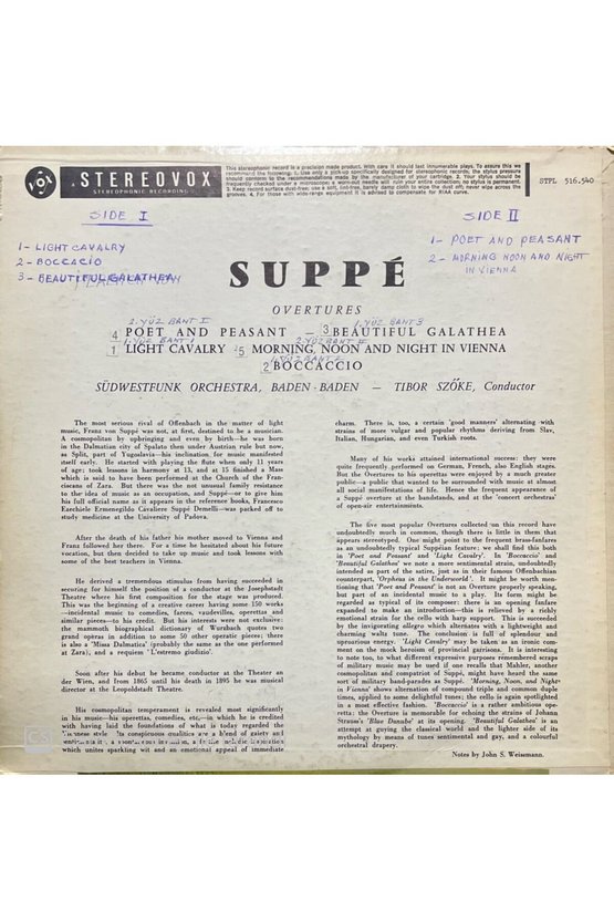 Suppe Overtures LP Plak
