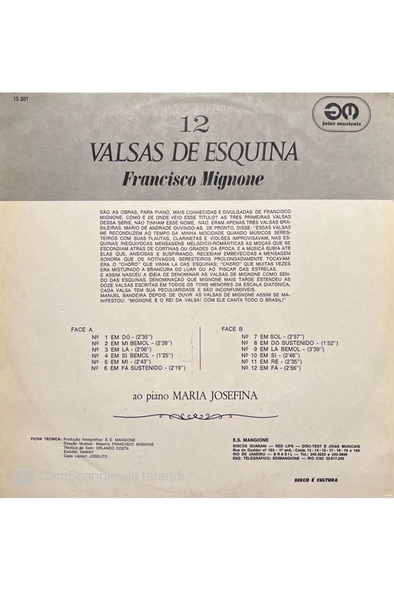 Francisco Mignone 12 Valsas De Esquina LP Plak