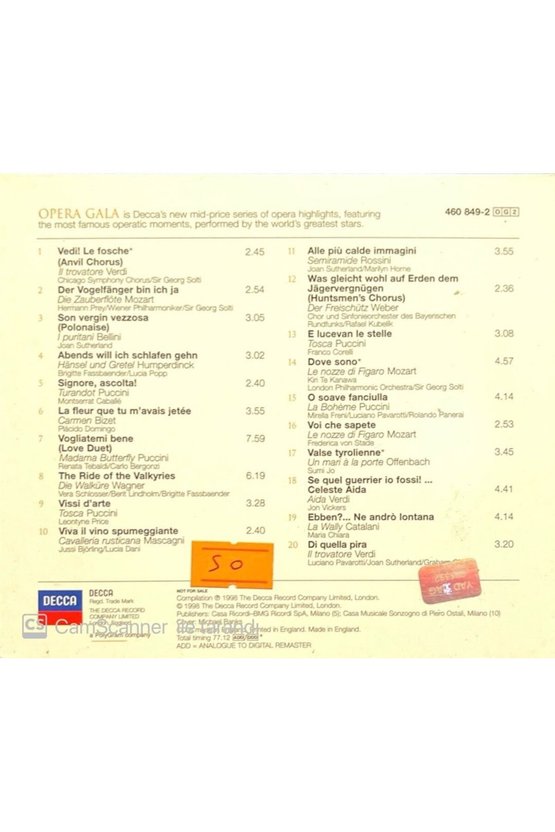 (PLAK DEĞİLDİR CD DİR) Opera Gala Cd