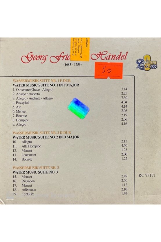 (PLAK DEĞİLDİR CD DİR) Handel Wassermusik Cd