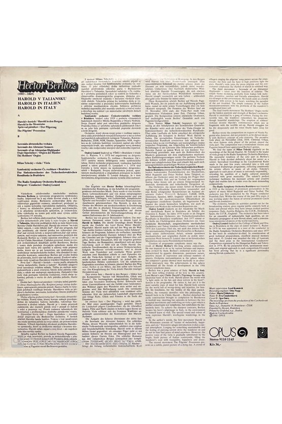 Hector Berlioz Harold In Italy LP Plak