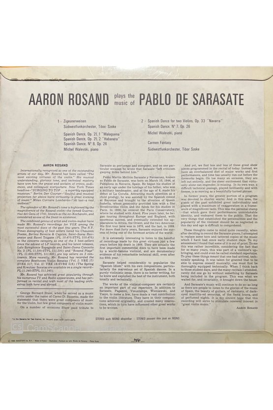 Aaron Rosand Pablo De Sarasate LP Plak