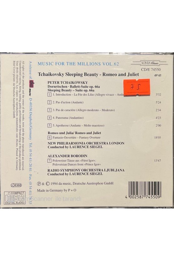 (PLAK DEĞİLDİR CD DİR) Tchaikovsky Borodin Classic Cd