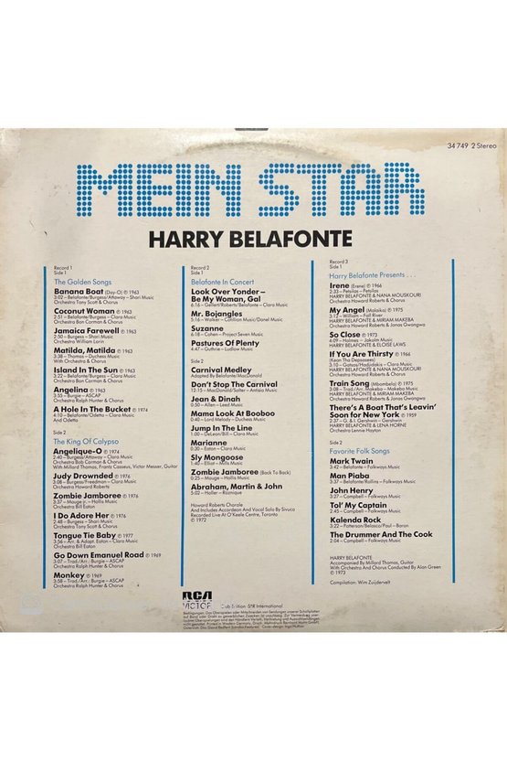 Harry Belafonte Mein Star (Day-O) Triple LP Plak