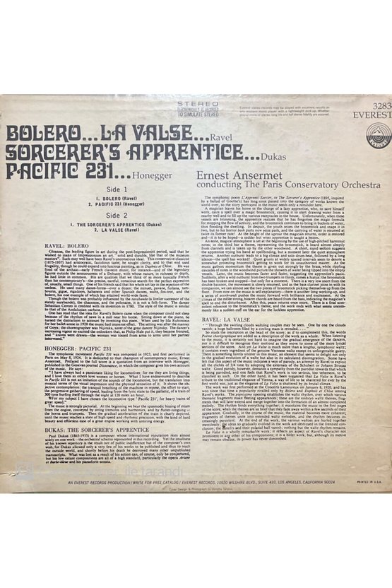 Ernest Ansermet Bolero Pacific 231 LP Plak