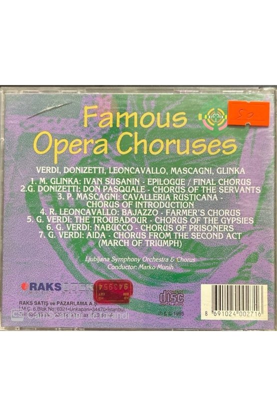 (PLAK DEĞİLDİR CD DİR) Famous Opera Choruses Cd