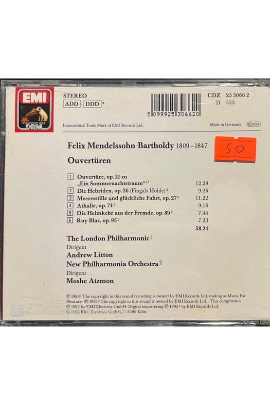 (PLAK DEĞİLDİR CD DİR) Mendelssohn Bartholdy Ouvertüren Classic Cd
