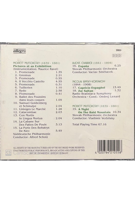 (PLAK DEĞİLDİR CD DİR) Mussorgsky Pictures At An Exhibition Classic Cd