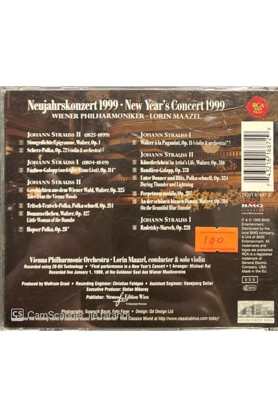 (PLAK DEĞİLDİR CD DİR) Neujahrskonzert 1999 New Years Concert Classic Cd