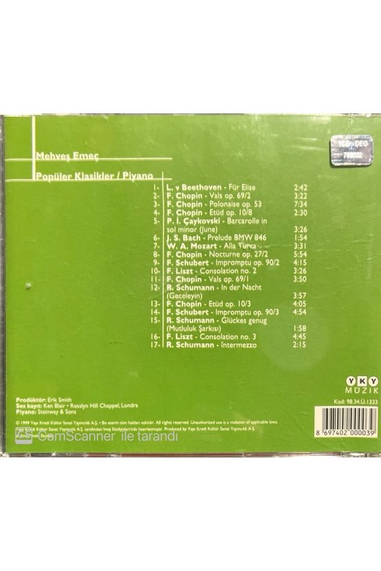 (PLAK DEĞİLDİR CD DİR) Mehveş Emeç Popüler Klasikler  Piyano Classic Cd