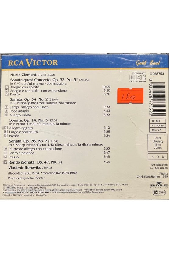 (PLAK DEĞİLDİR CD DİR) Horowits Plays Clementi Classic Cd