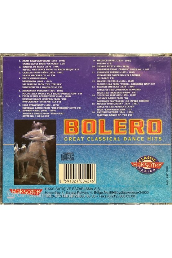 (PLAK DEĞİLDİR CD DİR) Bolero Great Classical Dance Hits Classic Cd