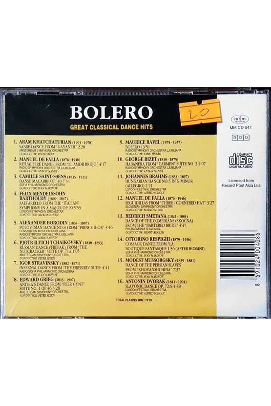 (PLAK DEĞİLDİR CD DİR) Bolero Great Classical Dance Hits Cd