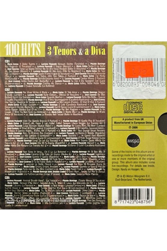 (PLAK DEĞİLDİR CD DİR) 3 Tenors & A Diva 100 Hits 5 Cd