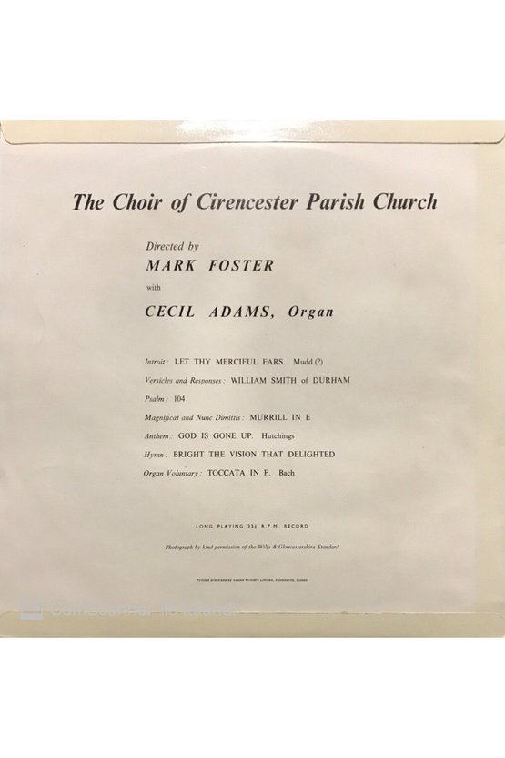 Choral Evensong From Cirencester LP Klasik Plak