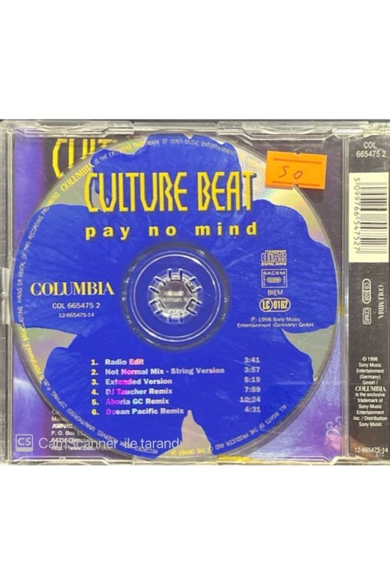 (PLAK DEĞİLDİR CD DİR) Culture Beat Pay No Mind Maxi Single Cd