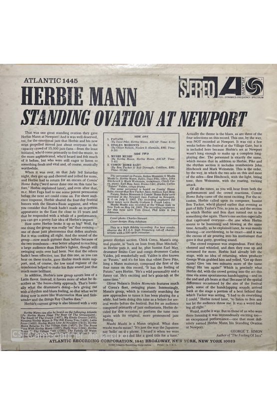 Herbie Mann Standing Ovation At Newport LP Plak