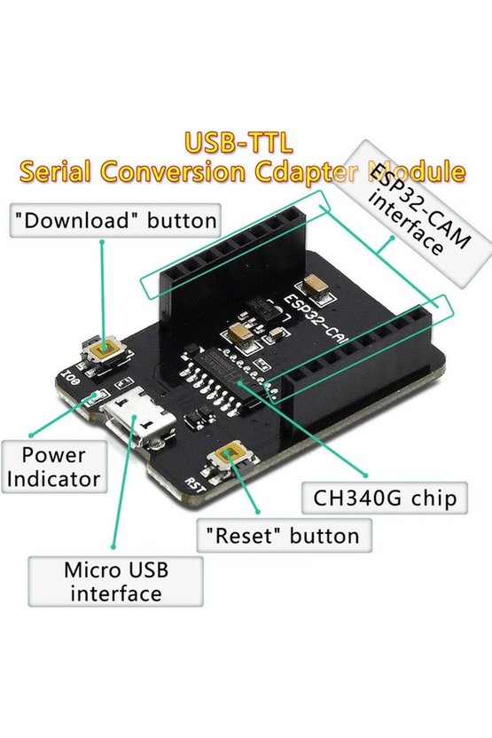 USB Seri Programlayıcı Kartı ESP32-CAM Uyumlu Çift Butonlu Modül CH340G Entegreli Seri Haberleşme ve